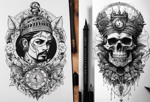 stoicism with references to death, time fate, life, and love. tattoo idea