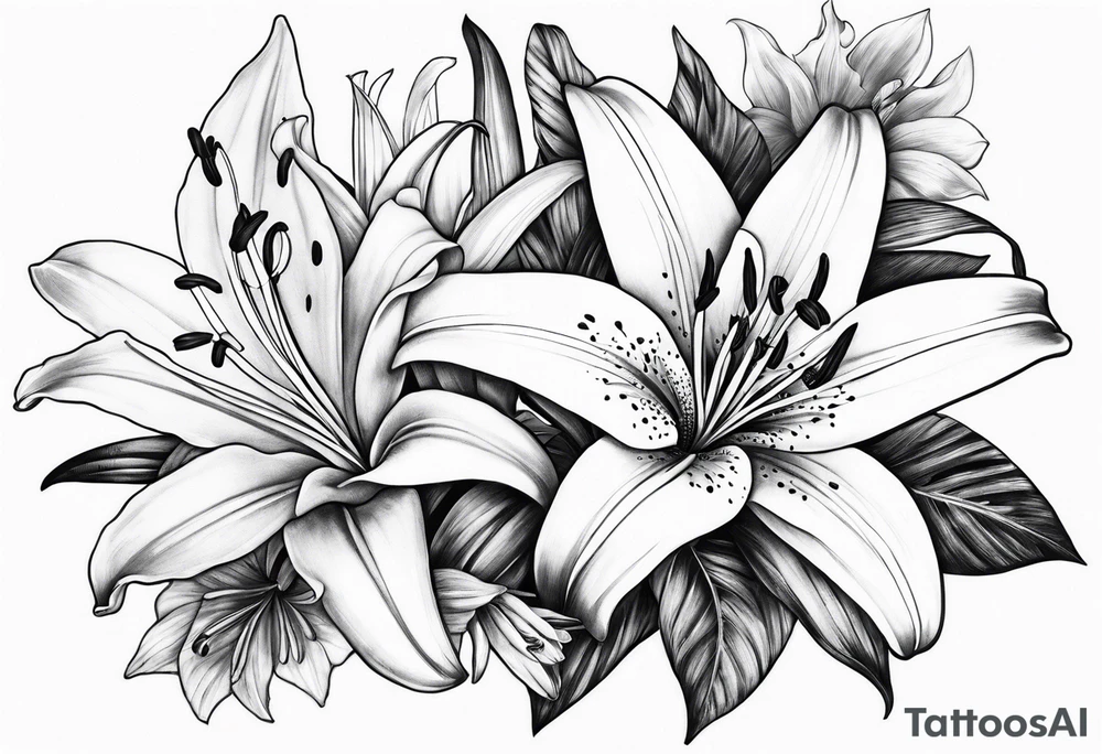 Floral sleeve lily’s tattoo idea