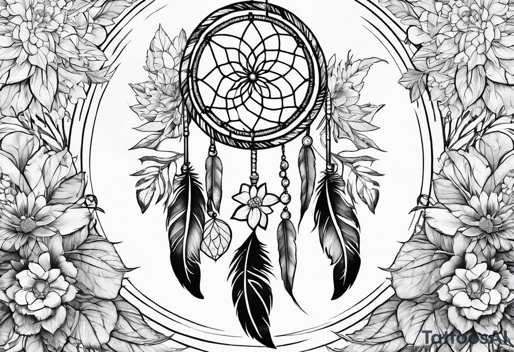 Dream catcher with flowers tattoo idea