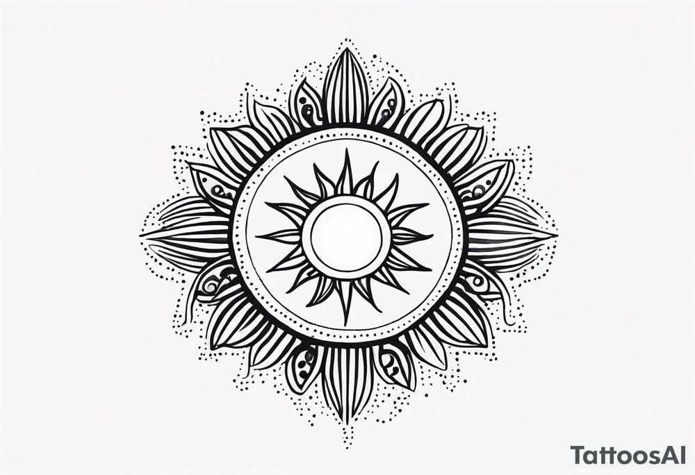 simple sun made of black dots and circles tattoo idea