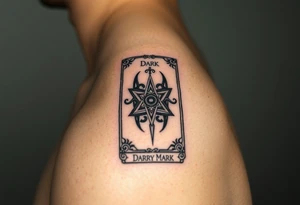 A gothic-style tarot card featuring the Dark Mark, with hauntingly detailed engraving tattoo idea