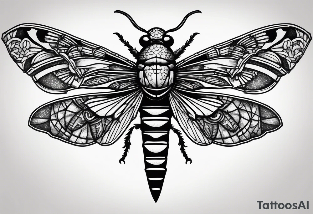 Cicada stippled and shaded with sword going through it tattoo idea