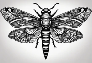 Cicada stippled and shaded with sword going through it tattoo idea