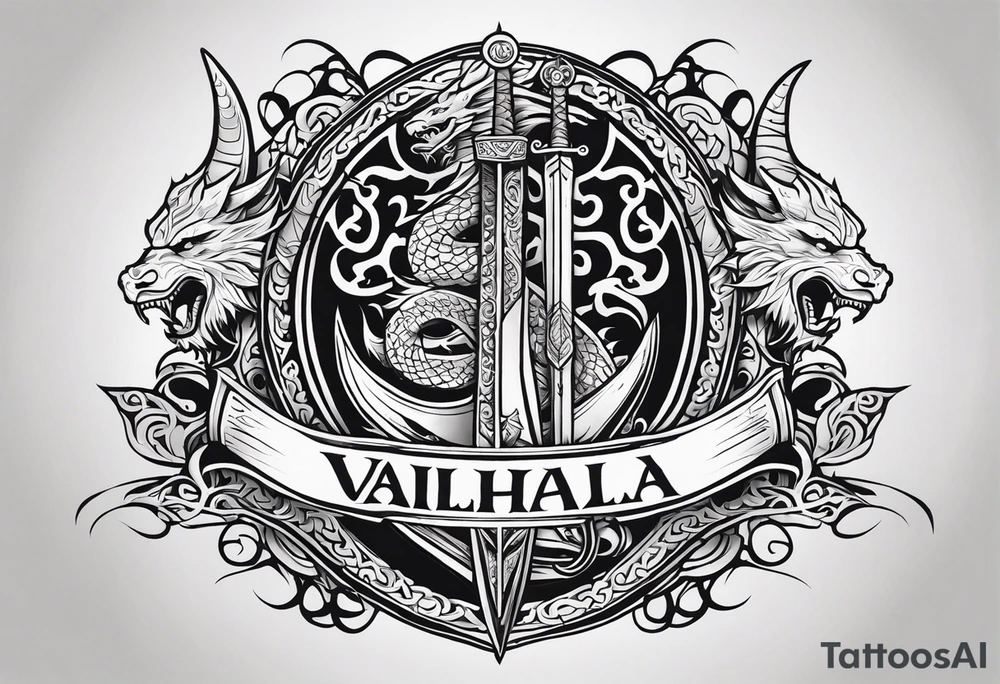 Valhalla sword shield viking ship dragon head tattoo idea Valhalla sword shield viking ship dragon head tattoo idea