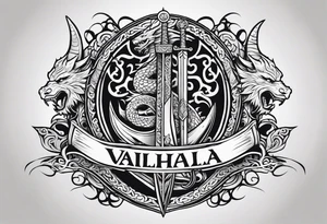 Valhalla sword shield viking ship dragon head tattoo idea