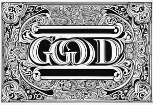 "God," utliizing Old English text. Clouds shaded in behind the text tattoo idea