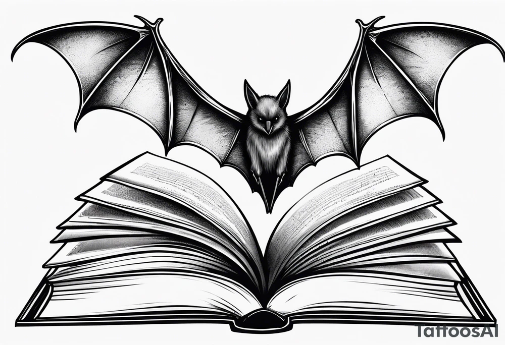 A simple open book with bat wings coming out of it tattoo idea
