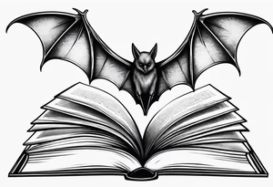 A simple open book with bat wings coming out of it tattoo idea