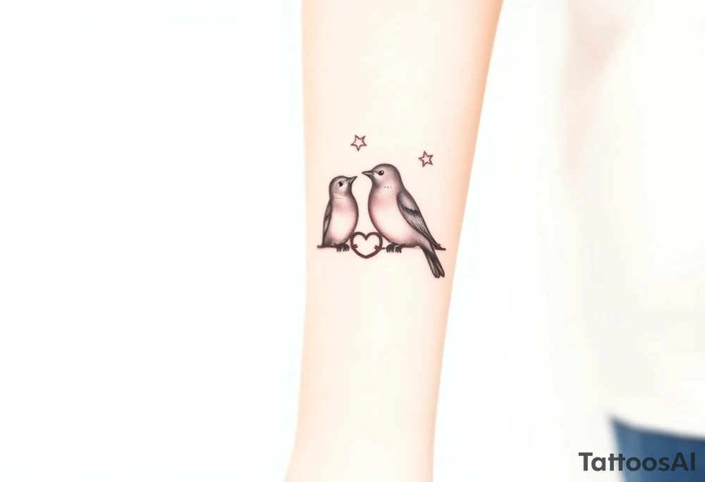 two birds sitting, stars and infinity theme couples tattoo tattoo idea