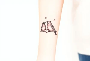 two birds sitting, stars and infinity theme couples tattoo tattoo idea