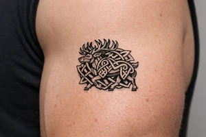 Caribou in Norse knot work open line concept mammen style stipple shading tattoo idea