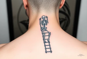 skeleton clibing up a rope ladder where you can see the whole rope ladder and skeleton tattoo idea