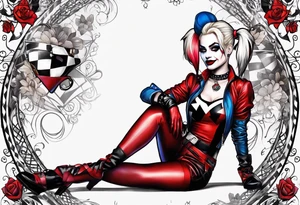 Harley Quinn sitting full body tattoo idea