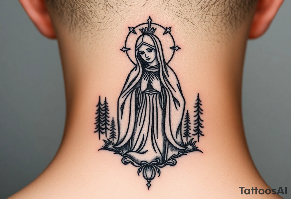 virgin mary in a russian wilderness setting tattoo idea