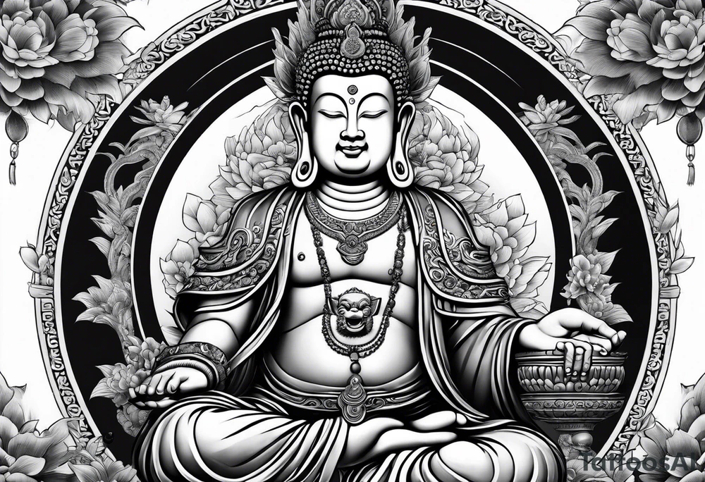 Buddha with monkey king underneath tattoo idea