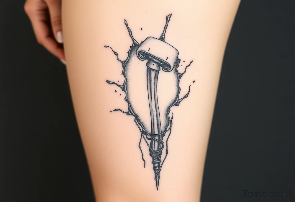 A big slash wound revealing a robotic bone under the skin tattoo idea