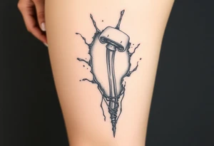 A big slash wound revealing a robotic bone under the skin tattoo idea