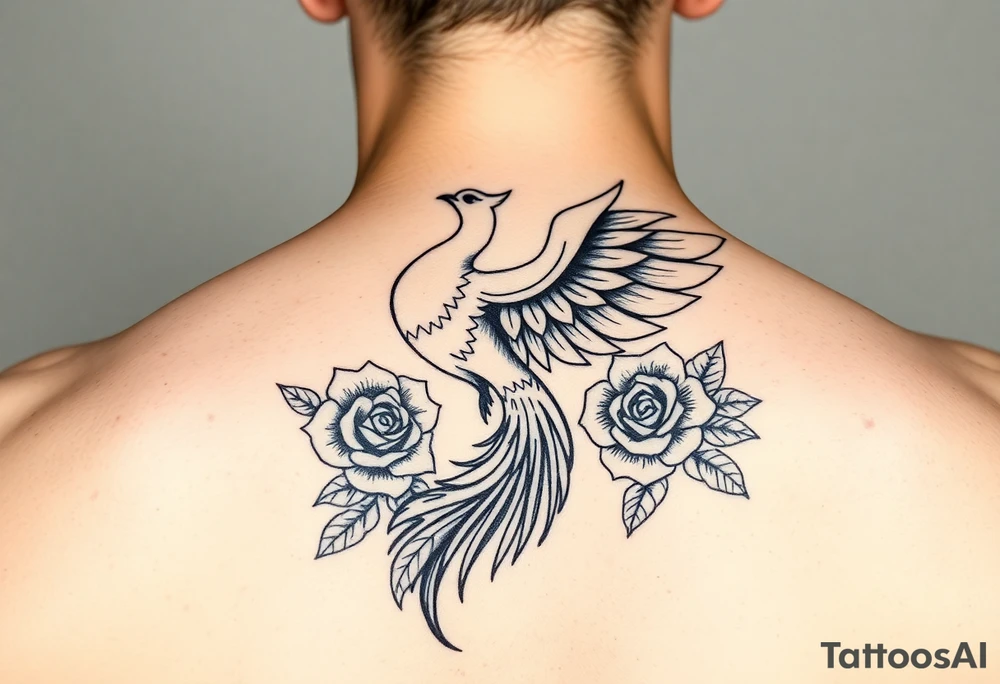 Phenix with a tail of roses tattoo idea