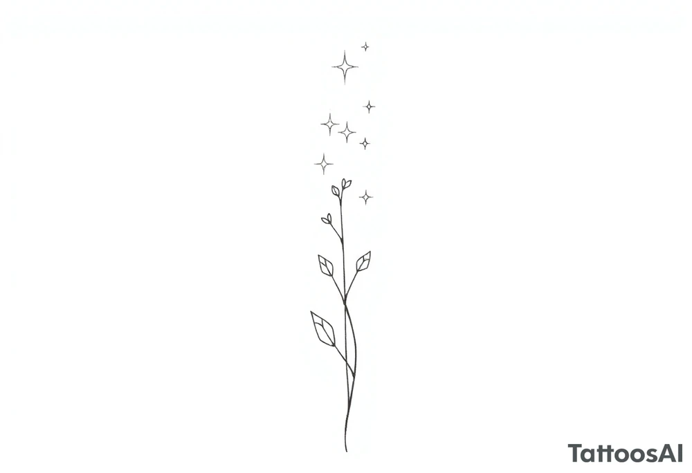 Simple, delicate, fine line, stars, plant. Vertical tattoo idea Simple, delicate, fine line, stars, plant. Vertical tattoo idea