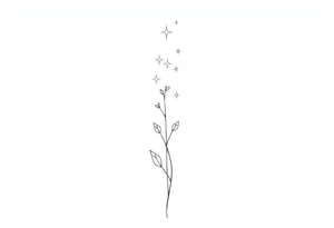 Simple, delicate, fine line, stars, plant. Vertical tattoo idea