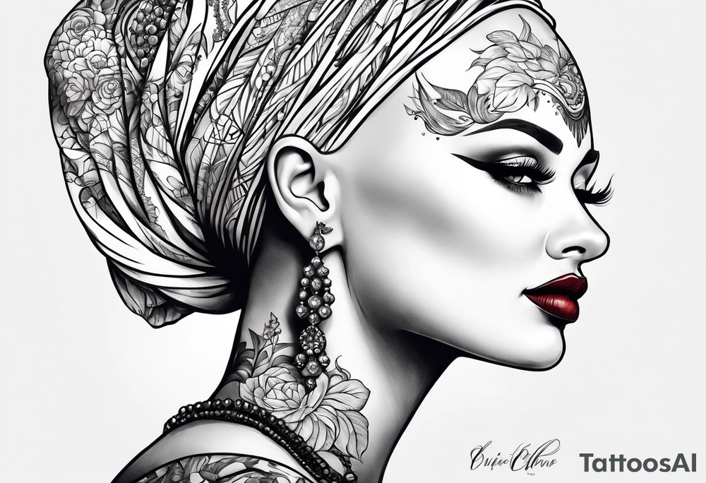 Bald woman tattoo idea