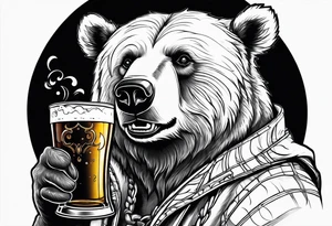bear drinking beer tattoo idea