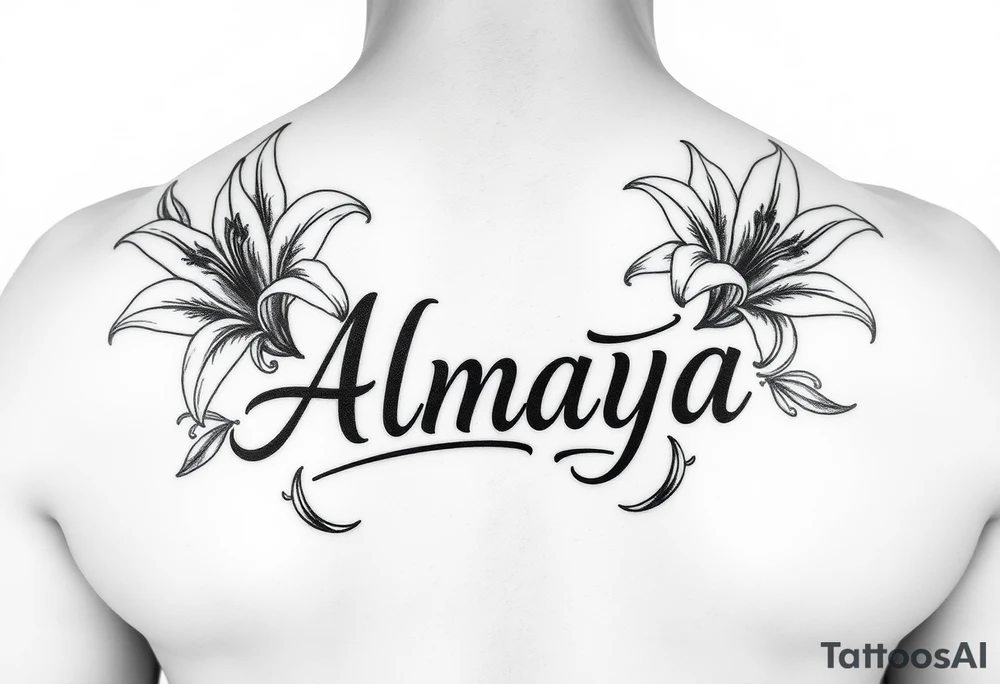 The name Almaya Lily but the lilies will have to surround the name Almaya. tattoo idea