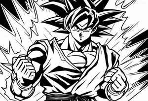 paint son goku as a super saiyajin 2, doing a kamehameha. sourround him by his friends and his family. all of them are displayed as a papercut tattoo idea