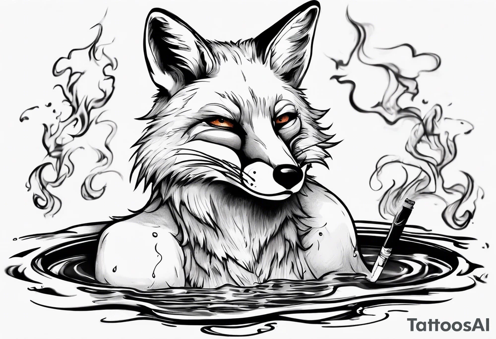 a fox floating in a pool smoking a ciggarte tattoo idea