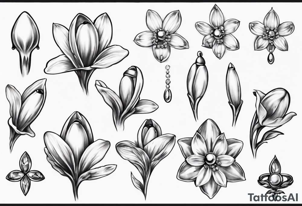 Snowdrop and jewels tattoo idea