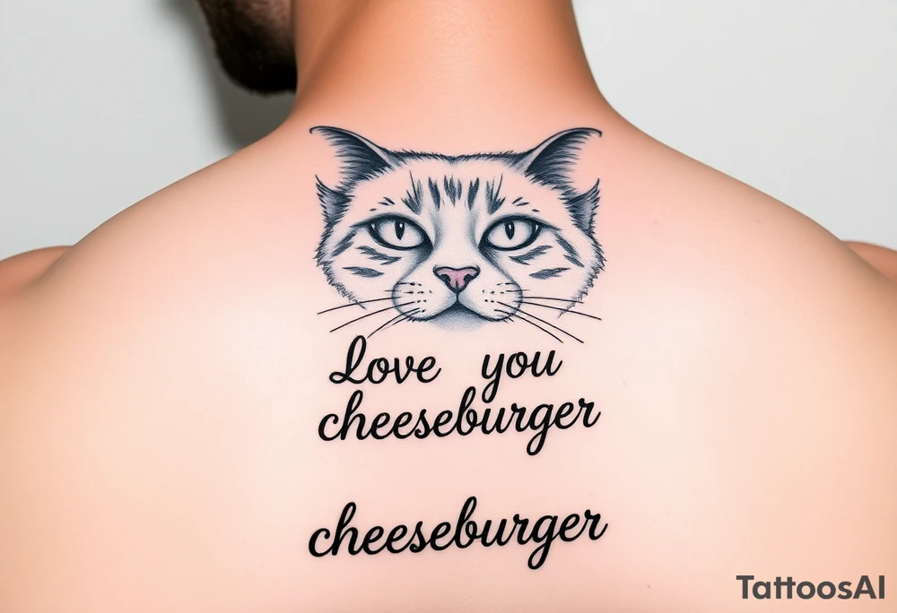 A cat saying “I love you cheeseburger” tattoo idea