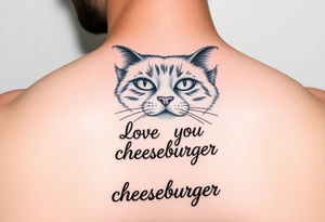 A cat saying “I love you cheeseburger” tattoo idea