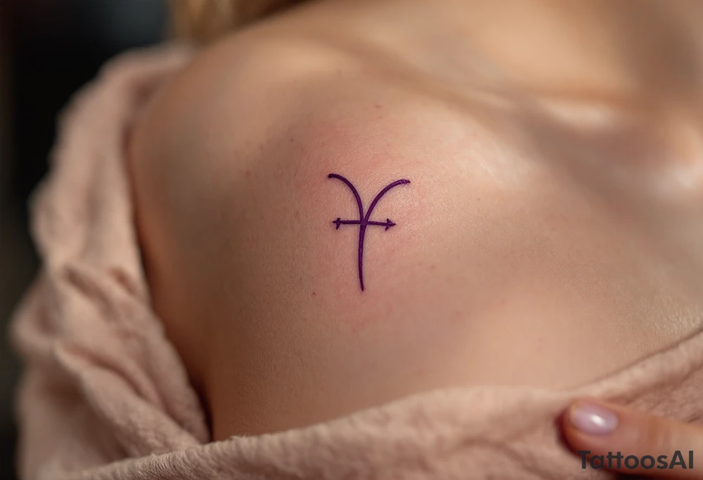 A silver symbol for love rune carved with sharp, clean lines in purple tattoo idea