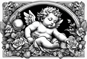 a cherub holding a money bag. make him sleeping tattoo idea