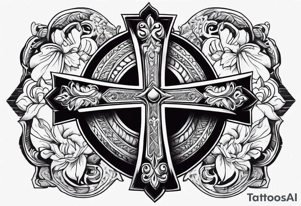 Western tattoo with a cross in the middle tattoo idea