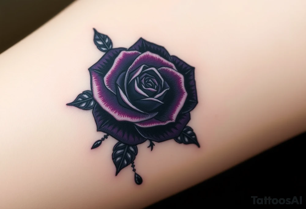 Bewitched Black Rose – A dark purple and black rose, with silver thorny vines, dripping inky black poison from its petals. tattoo idea