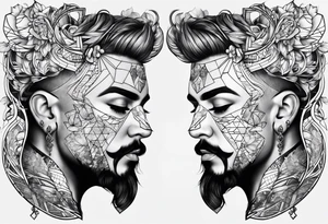 fine line tattoo, geometric figures, a face, time tattoo idea