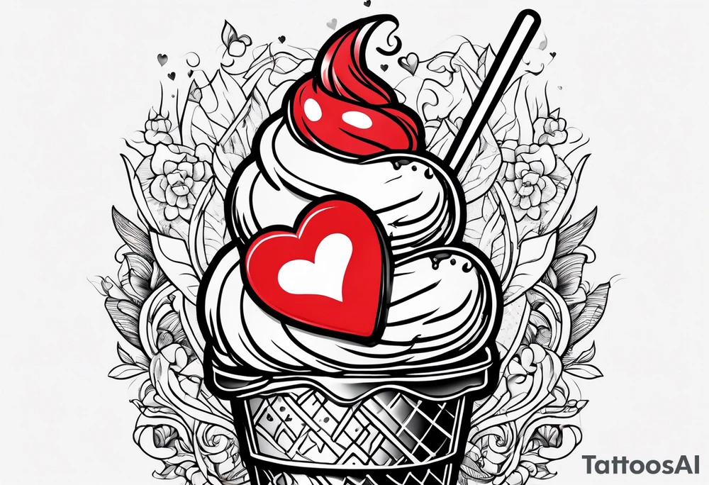 small one scoop ice cream cone with small red heart on it somewhere with unicorn tattoo idea