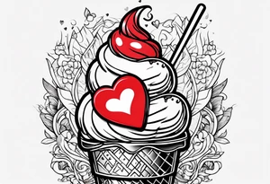 small one scoop ice cream cone with small red heart on it somewhere with unicorn tattoo idea