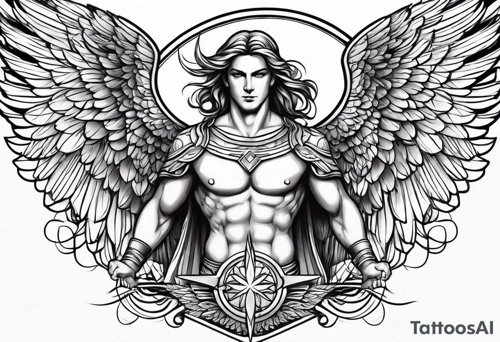 guardian angel with light backround for men tattoo idea