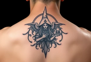 powerful wicca witch surrounded  with magic tattoo idea