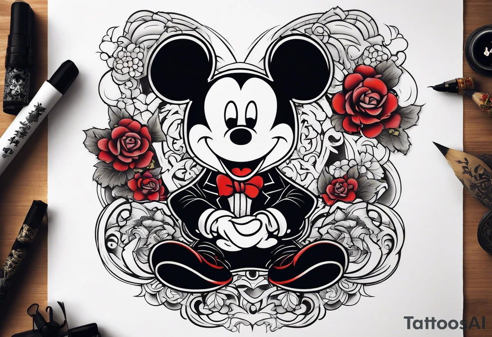 Mickey Mouse but in the form of a gangster tattoo idea