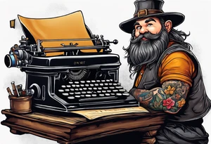 dwarf coming out of a typewriter tattoo idea