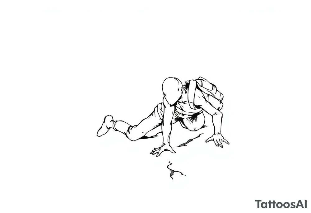 Confusion and pressure in thin lines solo traveler with no face with his body parts left on the path he’s crawling tattoo idea