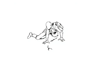 Confusion and pressure in thin lines solo traveler with no face with his body parts left on the path he’s crawling tattoo idea