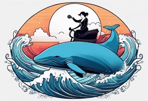 hairless cat riding a whale tattoo idea