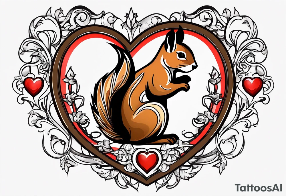 Heart with letters p, s, and o with a squirrel tattoo idea