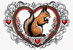 Heart with letters p, s, and o with a squirrel tattoo idea