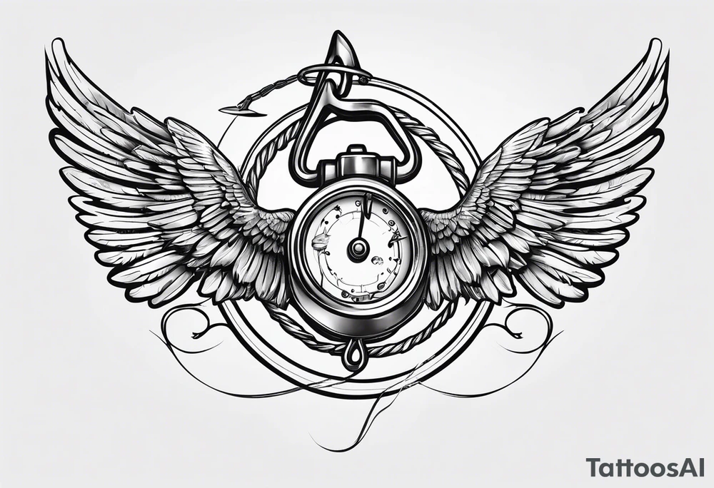 fishing hook with halo and wings tattoo idea