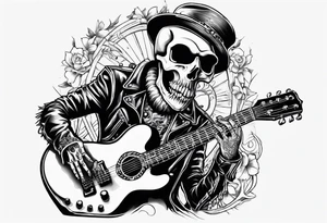 skeleton holding a guitar rock and roll punk rock singer tattoo idea